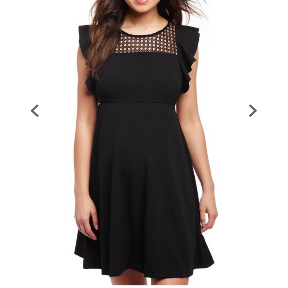 Eyelet flutter sleeve maternity dress